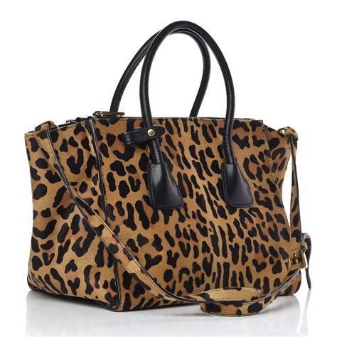 PRADA Cavallino Leopard Print Twin Pocket Tote 